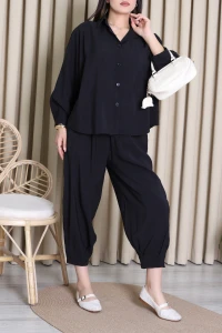 Dokuma Modal Şalvarlı Takım Siyah - 011.2153.