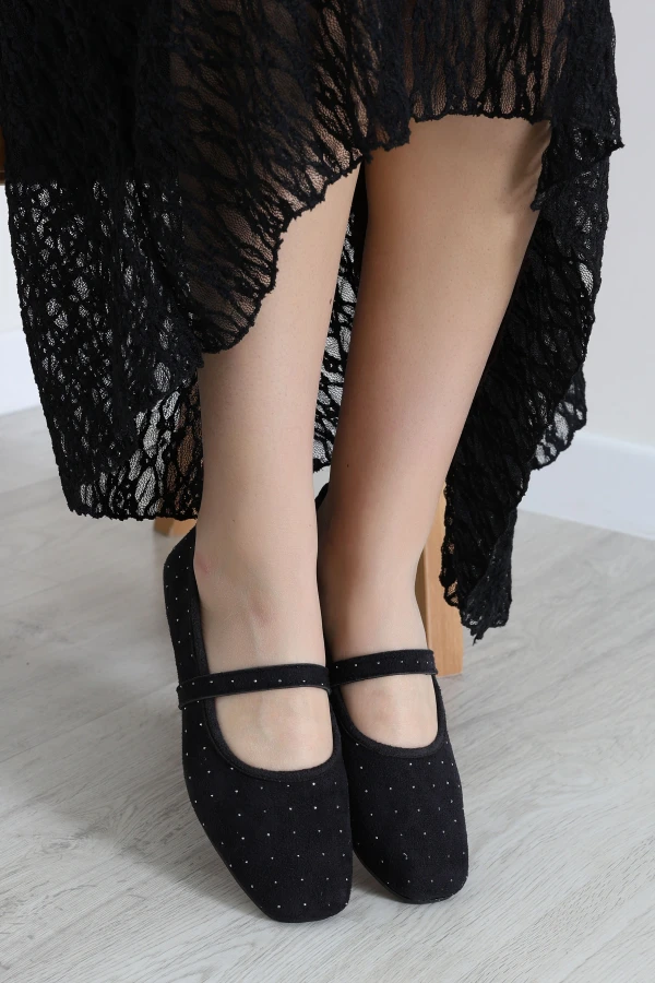 Taş Detay Süet Babet Siyah - 32517.264.