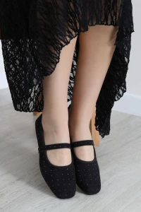 Taş Detay Süet Babet Siyah - 32517.264.