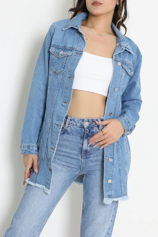 Püsküllü Kot Ceket Buzmavi - 32520.2141.