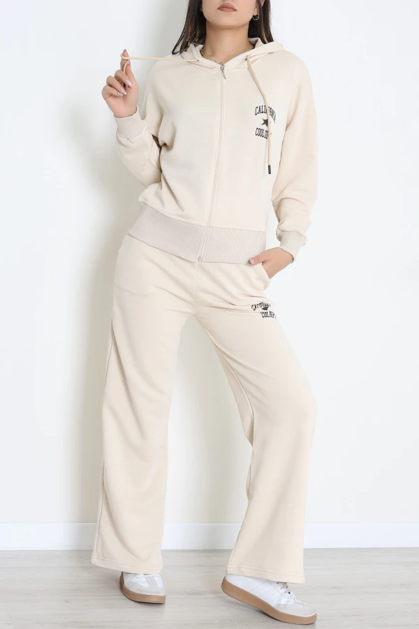 3 İplik Şardonsuz Eşofman Takım Krem - 52094.1878.