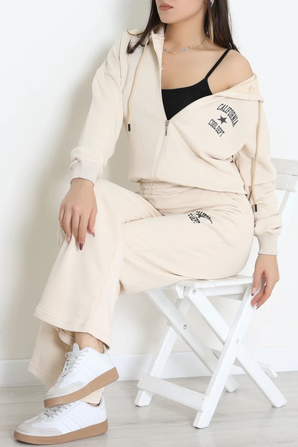 3 İplik Şardonsuz Eşofman Takım Krem - 52094.1878.