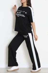 2 İplik Şeritli Baskılı Eşofman Takımı Siyah - 52264.1005.