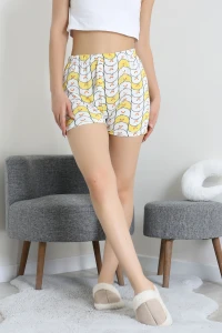 Desenli Milan Kumaş Pijama Şort Beyazsarı - 60241.1878.