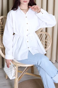 Bağlamalı Tunik Gömlek Beyaz - 71159.1934.