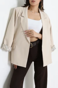 Kolu Ekose Astar Detaylı Blazer Ceket Bej - 71438.1991.