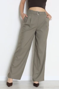 Poliviskon Kemerli Geniş Paça Pantolon Haki - 7960.1437.