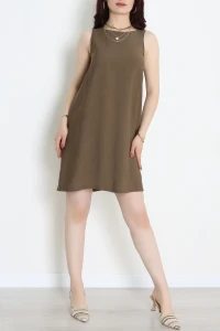 Soft Touch Dokuma Modal Kumaş Elbise Haki - 80912.1837.