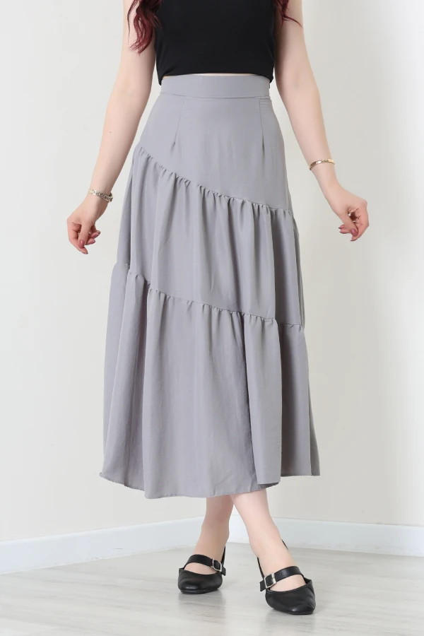 Terikoton Büzgülü Etek Gri - 8170.1437.