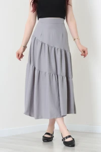 Terikoton Büzgülü Etek Gri - 8170.1437.