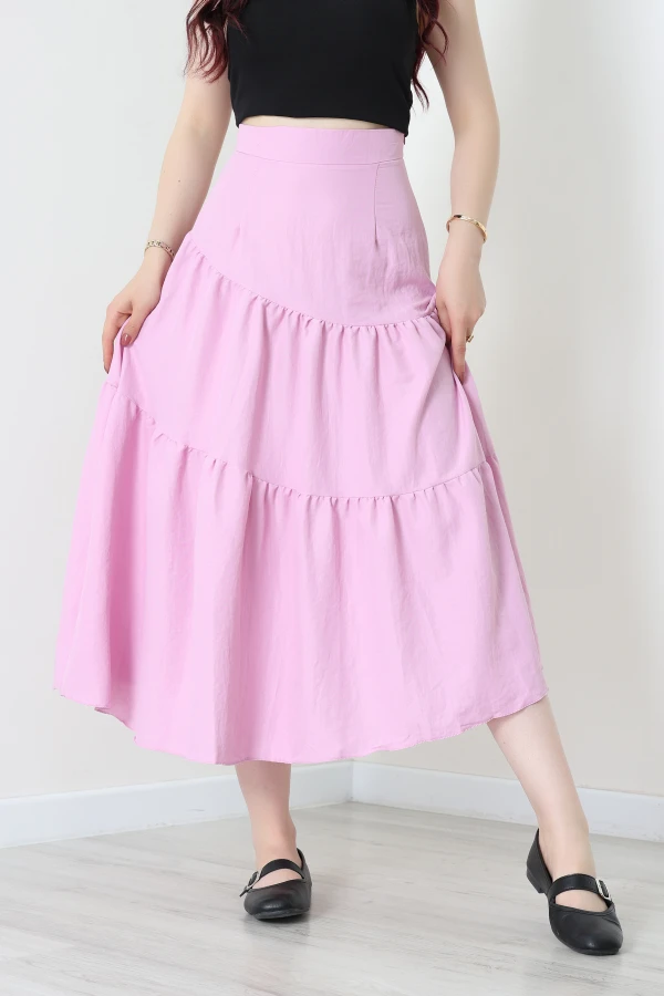 Terikoton Büzgülü Etek Pembe - 8170.1437.
