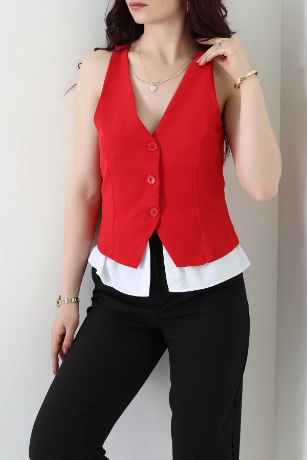 Poliviskon Gömlek Detay Yelek Kırmızı - 8212.1437.