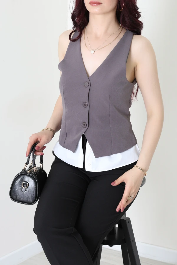 Poliviskon Gömlek Detay Yelek Antrasit - 8212.1437.