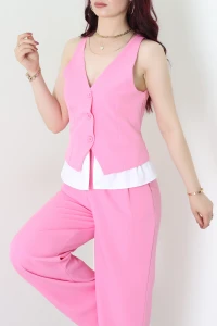 Poliviskon Gömlek Detay Yelek Pembe - 8212.1437.