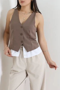 Poliviskon Gömlek Detay Yelek Vizon - 8212.1437.