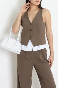 Poliviskon Gömlek Detay Yelek Mocha - 8212.1437.