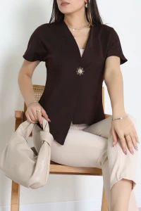 Asimetrik Scuba Kumaş Gold Düğmeli Ceket Acıkahve - 32455.2023.