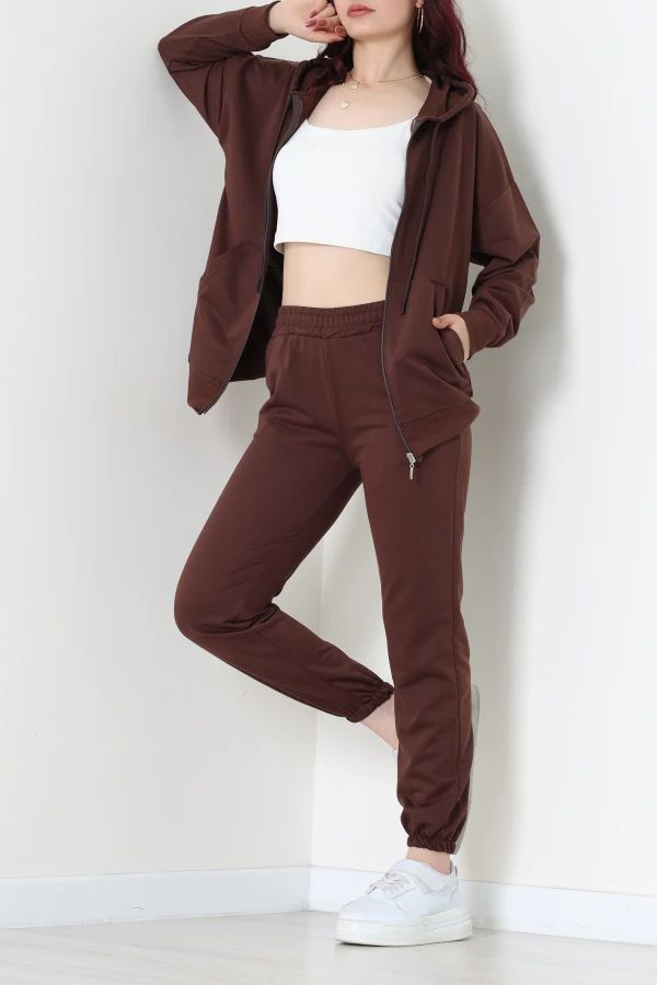 Paça Lastikli Eşofman Takımı Kahve - 50953.1878.