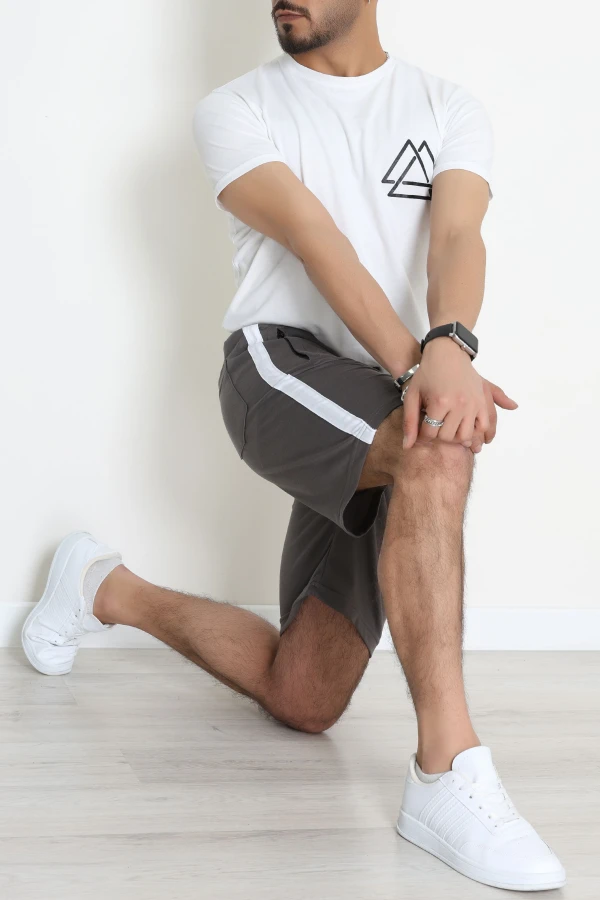 Worteks Şeritli Fleto Cep Erkek Şort Antrasit - 70929.1937.