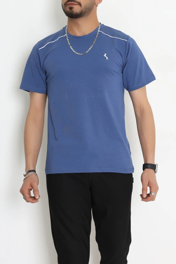 Likralı Penye Biye Detaylı Erkek Tişört Lacivert - 71171.2087.