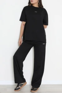 Baskılı Oversize İki İplik Wortex Takım Siyah - 80315.1878.