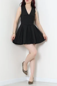 Poliviskon Yakalı Elbise Siyah - 8188.1437.