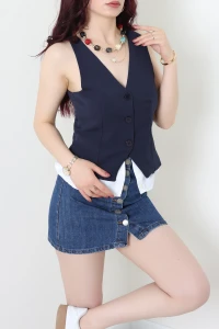 Poliviskon Gömlek Detay Yelek Lacivert - 8212.1437.