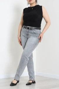Büyük Beden Kemerli Dar Paça Kot Pantolon Gri - 9633972.1968.