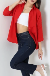 Terikoton Oversize Gömlek Kırmızı - 30840.1949.