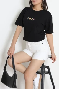 Baskılı Penye Tişört Siyahsarı - 41305.0034.