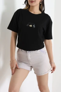 Baskılı Penye Tişört Siyahfüme - 41305.0034.