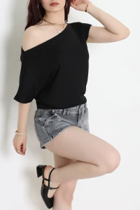 Modal Kumaş Kayık Yaka Bluz Siyah - 71090.1567.