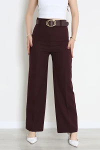 Dabıl Kumaş Kalın Kemerli Palazzo Pantolon Mürdüm - 71205.1920.