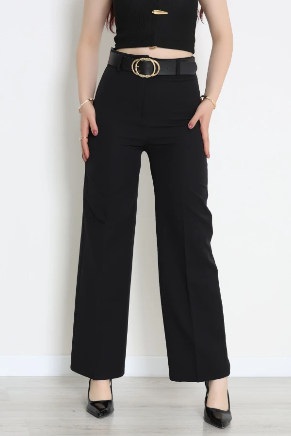 Dabıl Kumaş Kalın Kemerli Palazzo Pantolon Siyah - 71205.1920.