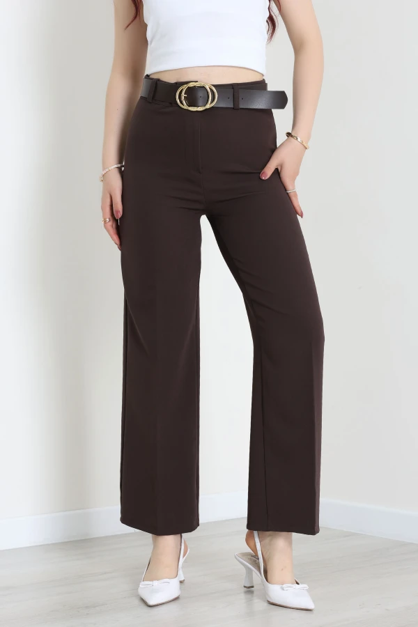 Dabıl Kumaş Kalın Kemerli Palazzo Pantolon Acıkahve - 71205.1920.