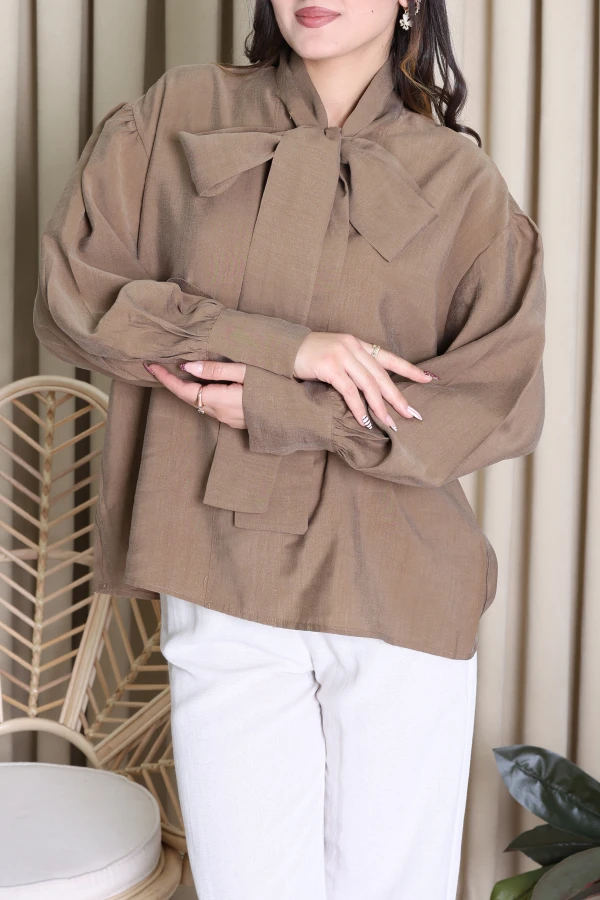 Yaka Bağlamalı Gömlek Karamel - 71451.424.