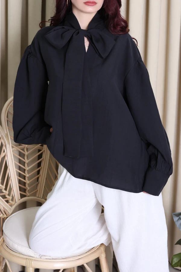 Yaka Bağlamalı Gömlek Siyah - 71451.424.