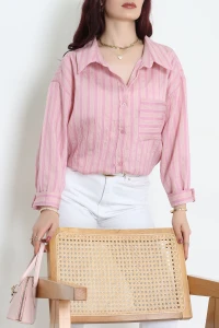 Çizgili Dökümlü Gömlek Pembe - 71455.424.