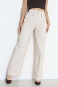 Yaka Detay Gabardin Pantolon Taş - 7494.1437.