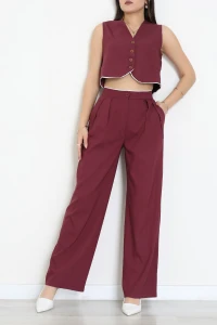 Crop Yelek Pantolon Takım Bordo - 7565.1437.
