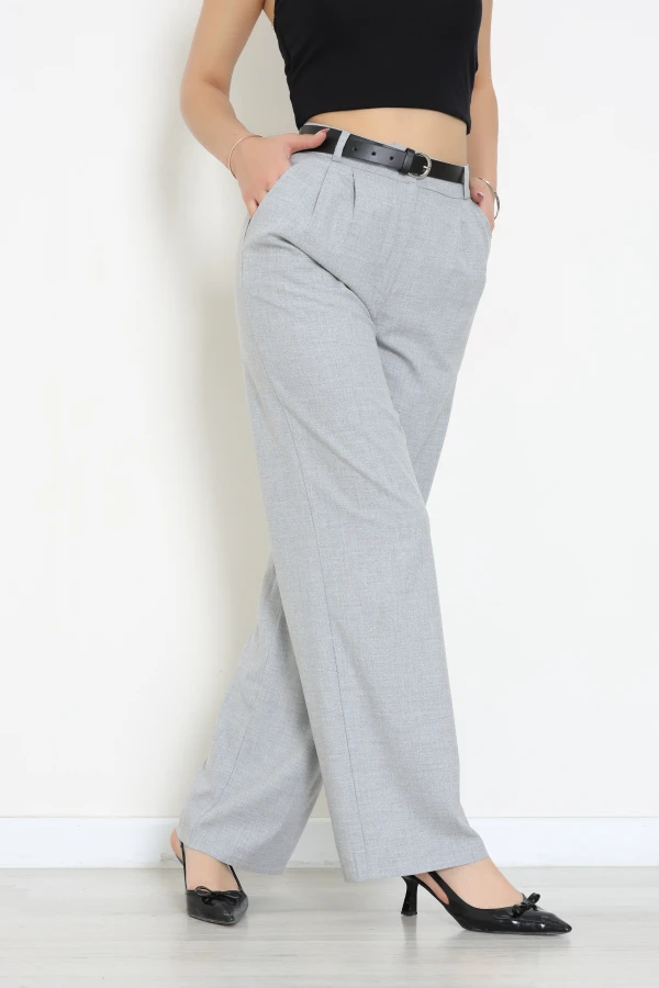 Poliviskon Kemerli Bol Paça Pantolon Gri - 8145.1437.