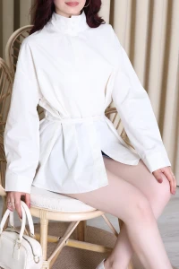 Poplin Bağlamalı Gömlek Krem - 8157.424.