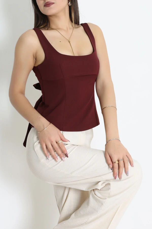 Double Askılı Bluz Bordo - 8214.1437.