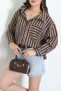 Çizgili Dökümlü Gömlek Kahve - 71455.424.