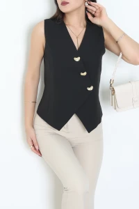 Asimetrik Kesim Astarlı Dabıl Yelek Siyah - 32457.1991.