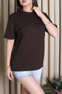 Taşlı Tişört Kahve - 4236.2135.