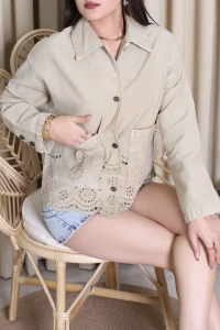 Brodeli Kot Ceket Taş - 455.1238.