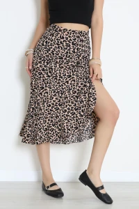 Fırfırlı Yırtmaçlı Etek Leopar - 16698.1355.