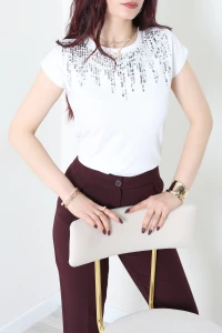 Pul Detaylı Bluz Beyaz - 44003.599.
