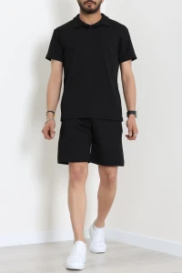 Burgu Likralı Polo Yaka Erkek Şort Takım Siyah - 71035.1937.